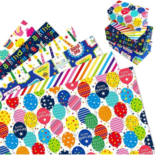 12 Feuilles Papier Cadeau Anniversaire, Papier Cadeau Arc-En-Ciel Coloré Pour Fille Garçon Femme Homme, Emballage Cadeau Fête 68 X 50 Cm