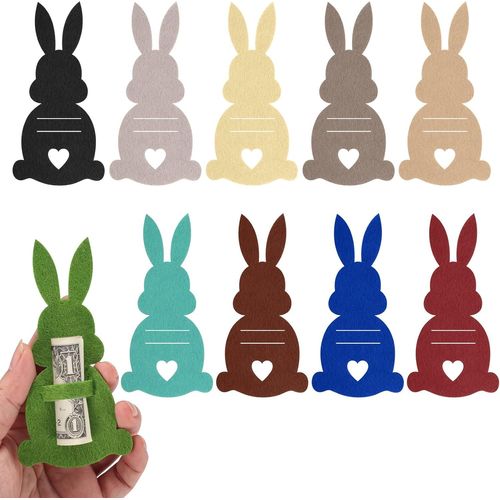 10 Pièces Set Cadeau Pâques En Feutre, Décorations Créatives Lapins Porte-Billets, Idée Cadeau E Pour Enfants Et Décoration De Table (Multicolore)