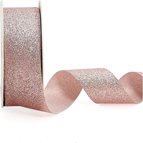 Ruban Métallique À Paillettes Pour Cadeau De Mariage - Doré Rose - 2,5 Cm X 22,8 M