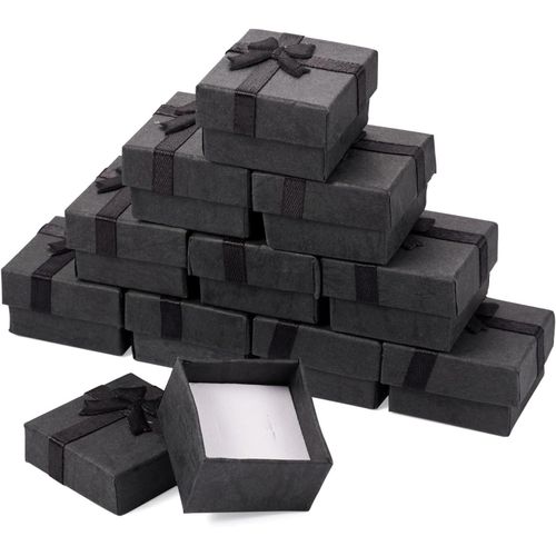 Lot De 12 Boîtes Cadeau En Carton Avec N?Ud Pour Collier, Bracelet, Boucles D'oreilles, Noël, Saint-Valentin, 4 X 4 Cm, Noir