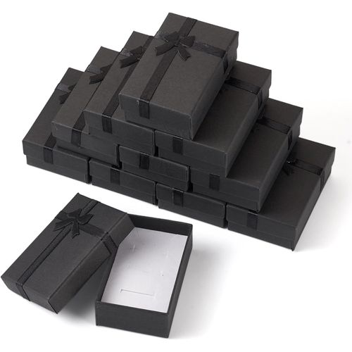Lot De 12 Boîtes Cadeau Rectangulaires En Carton Avec N?Ud Pour Collier, Bracelet, Boucles D'oreilles, Noël, Saint-Valentin, 8 X 5 Cm, Noir