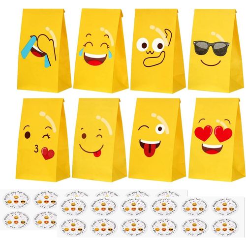 Pochette Cadeau 24 Pièces Sac Cadeau Petit avec 24 Autocollants 70GSM Sac Papier pour Enfants Anniversaire Mariage Graduation Party Thanksgiving Halloween Noël (12 * 8 * 22CM)