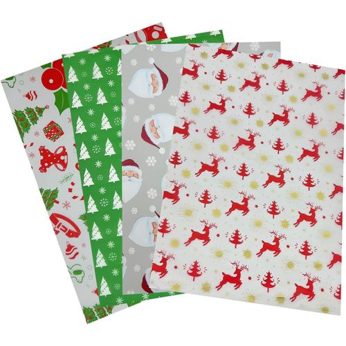 Lot De 20 Feuilles De Papier De Soie De Noël Pour Emballage Cadeau - 4 Motifs - 50 X 35 Cm - Pour Loisirs Créatifs