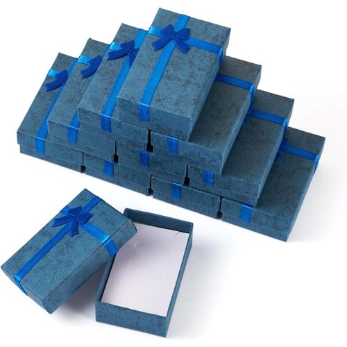 Lot De 12 Boîtes Cadeau En Carton Avec N?Ud Pour Collier, Bracelet, Boucles D'oreilles, Noël, Saint-Valentin, 8 X 5 Cm, Bleu