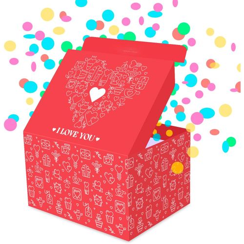 Boîte Cadeau Diy, Coffret Cadeau Romantique Explosion Confettis - I Love You (Coeur D'amour) 18,5 X 14 X 11 Cm, Boîte Félicitation E Pour Femme, Homme, Mariage