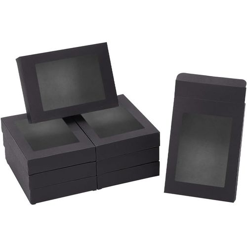 24 Pcs Boîte Cadeau Noire, Boîtes À Bijoux En Papier Pliantes Boîtes Carton Avec Fenêtre 10x7.5 Cm Pour Colliers Anniversaires Mariages Fête Festivals Anniversaires, 14.5x10.5x2.5cm