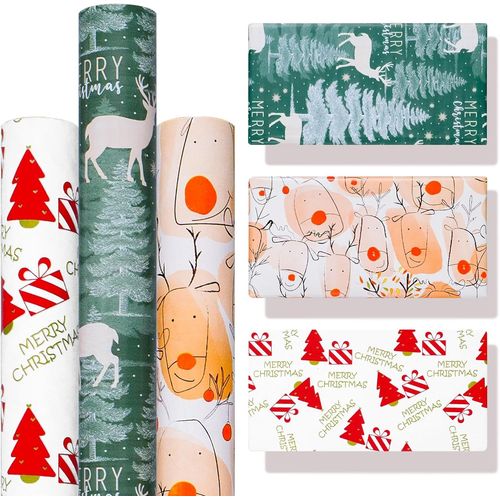 Papier Cadeau Noel 3 Rouleaux Papier Cadeau Rouleau 43 X 300cm Rouleau Papier Cadeau Noel Colorés Impression Claire Papier Emballage Cadeau Pour Enfant Bébé Fille Garcon Femme Homme