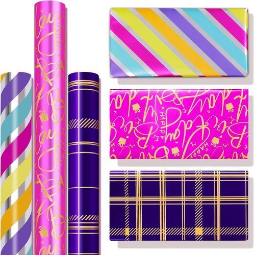 Papier Cadeau Noel 3 Rouleaux Papier Cadeau Rouleau 43 X 300cm Rouleau Papier Cadeau Noel Colorés Impression Claire Papier Emballage Cadeau Pour Enfant Bébé Fille Garcon Femme Homme