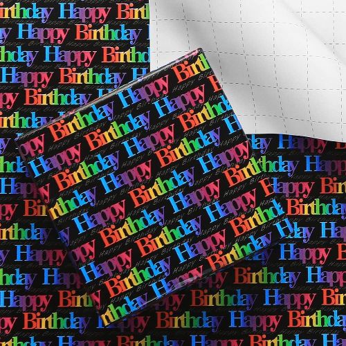 Papier Cadeau Joyeux Anniversaire Pour Enfants Filles Garçons Femmes Hommes, Papier Cadeau Dégradé De Couleur Avec Lignes De Coupe Au Verso, 6 Feuilles Pliées À Plat 50 X 70 Cm Par Feuille