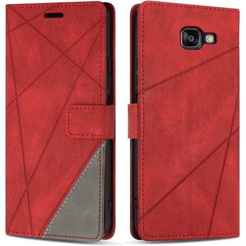 Kal-Coque Pour Galaxy A3 2016, Protection Housse Etui En Cuir Pu Portefeuille Livre Pour Galaxy A3 2016, Emplacements Cartes, Fonction Support, Rouge