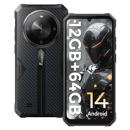 FOSSiBOT F105 Téléphone Portable Incassable,12(4+8) Go+64Go Noir
