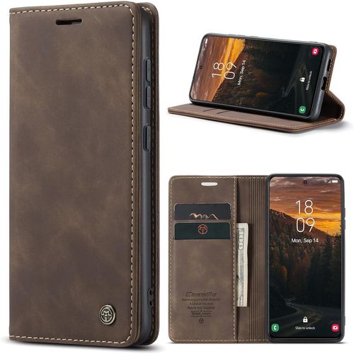 Kal-Coque Pour Samsung Galaxy S24 Fe 5g Premium Housse Cuir Protection Pochette Rabat Portefeuille Flip Case Porte Magnétique Coque Étui Pour Samsung Galaxy S24 Fe, Café