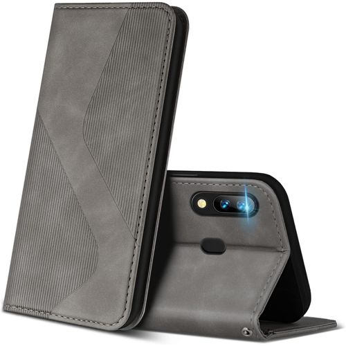 Kal-Coque Pour Huawei P Smart 2019, Premium Étui Housse En Cuir De Protection Avec [Emplacements Cartes] [Magnetique], Clapet Folio Portefeuille Pour Huawei P Smart 2019 (Gris)