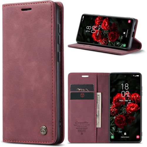 Kal-Coque Pour Samsung Galaxy S24 Fe 5g Premium Housse Cuir Protection Pochette Rabat Portefeuille Flip Case Porte Magnétique Coque Étui Pour Samsung Galaxy S24 Fe, Vin Rouge