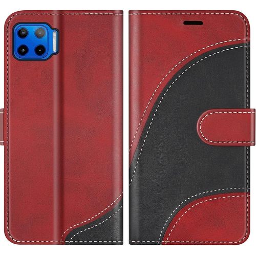 Kal-Coque Pour Moto G 5g Plus/Moto One 5g, Portefeuille Etui En Cuir Pu, Magnétique Protection Housse Coque Pour Moto G 5g Plus/Moto One 5g, Rouge