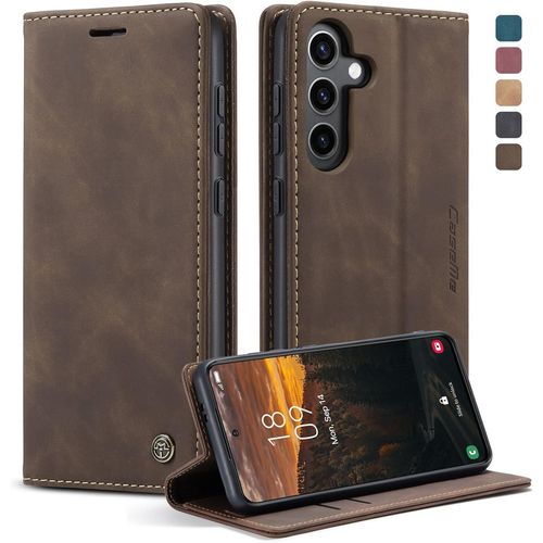 Kal-Coque Samsung Galaxy S24 5g, Housse Antichoc En Cuir Pu Premium Fentes Cartes Etui Pochette De Portefeuille Avec Fonction Support Case À Rabat Pour Samsung Galaxy S24 5g -Café