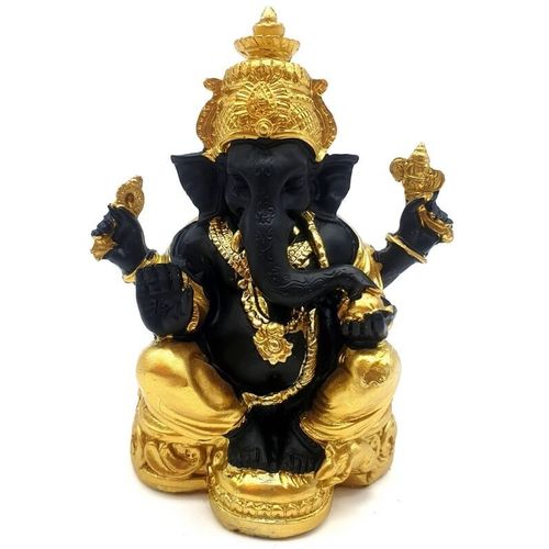 Statue résine Ganesh noir / or 13cm