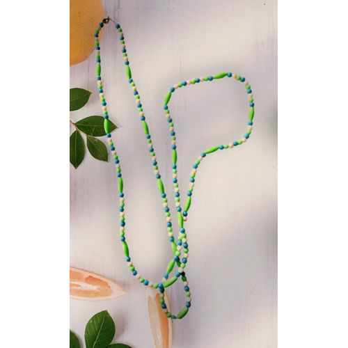 Collier Sautoir Vintage Perles Bleu Blanc Vert