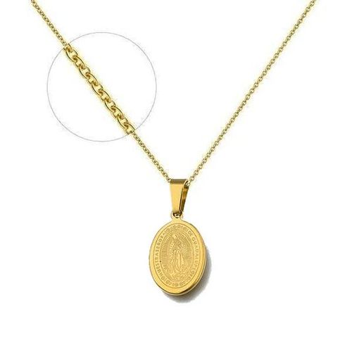 Collier Femme Acier Inoxydable Doré Médaille Vierge Marie Chaîne 45 Cm