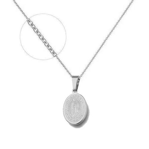 Collier Femme Acier Inoxydable Argenté Médaille Vierge Marie Chaîne 45 Cm