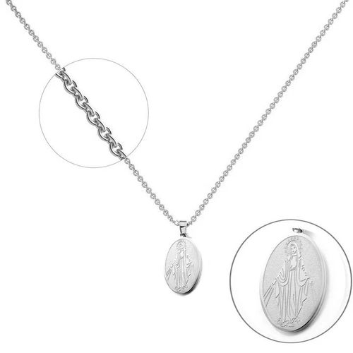 Collier Femme Acier Inoxydable Argenté Médaille Vierge Marie Ovale Chaîne 45 Cm