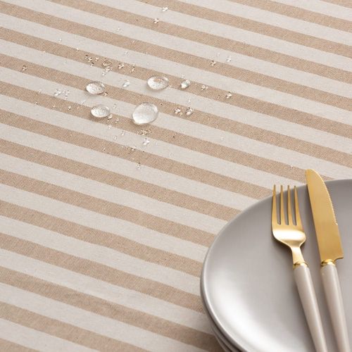 Nappe En 100% Coton Antitaches Toucher Tissu Beige 140x240 Cm