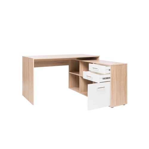 Bureau D'angle Avec Rangement Tiroirs Et Niches Effet Bois