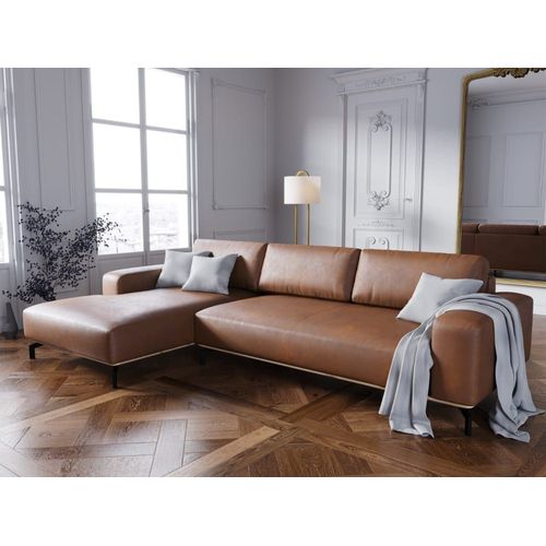 Canapé D'angle Gauche 5 Places En Cuir Véritable Marron