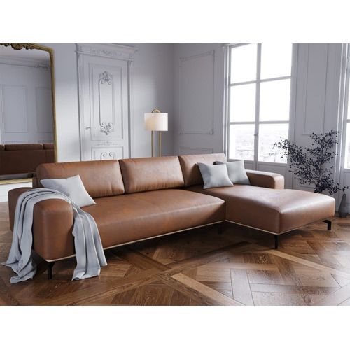 Canapé D'angle Droit 5 Places En Cuir Véritable Marron