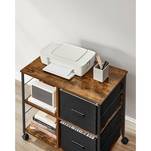 Caisson De Bureau 2 Paniers En Tissu Effet Bois Marron Rustique