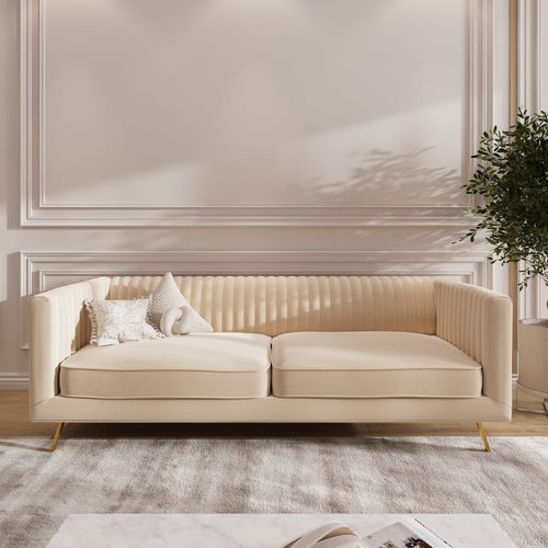 Canapé 3 Places En Velours Beige