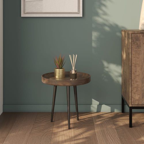 Table D'appoint Ronde En Bois De Manguier Foncé D40 Cm