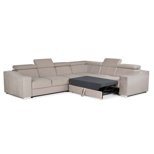 Canapé D'angle Convertible 8 Places En Velours Beige
