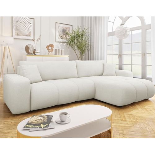 Canapé D'angle Réversible Convertible 5 Places En Tissu Beige