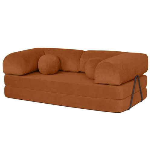 Canapé Droit Convertible 3 Places En Velours Texturé Terracotta