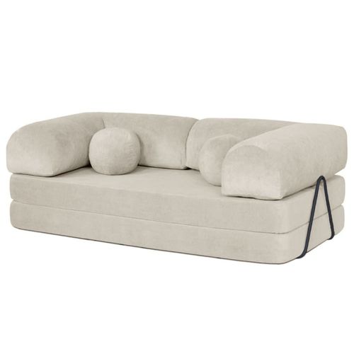 Canapé Droit Convertible 3 Places En Velours Texturé Beige