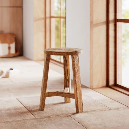 Tabouret Rond En Bois De Teck Recyclé H45 Cm