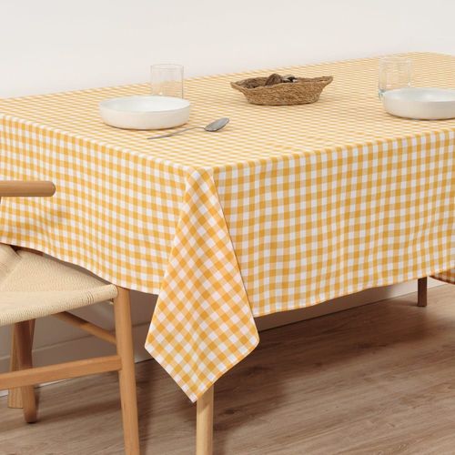 Nappe À Carreaux Imperméable Et Anti-Taches Jaune 140x140 Cm