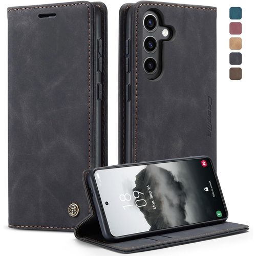 Kal-Coque Samsung Galaxy S24 5g, Housse Antichoc En Cuir Pu Premium Fentes Cartes Etui Pochette De Portefeuille Avec Fonction Support Case À Rabat Pour Samsung Galaxy S24 5g - Noir