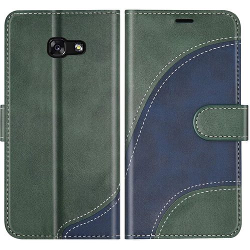 Kal-Coque Pour Galaxy A5 2017, Portefeuille Etui En Cuir Pu, Magnétique Protection Housse Coque Pour Samsung Galaxy A5 2017, Vert