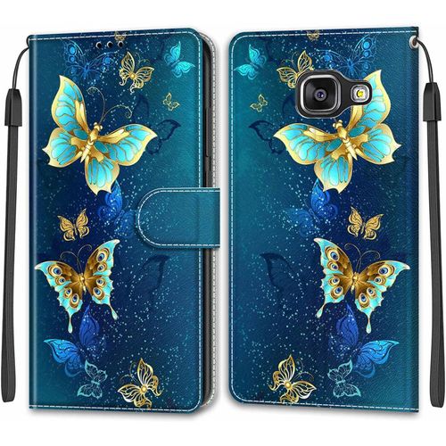 Kal-Coque Samsung Galaxy A310/A3 2016, Housse Samsung A310/A3 2016, Etui Housse En Cuir Pochette Protection Portefeuille Rabat Clapet Case Porte Carte Magnétique Étui Antichoc Cover (Papillon 4)