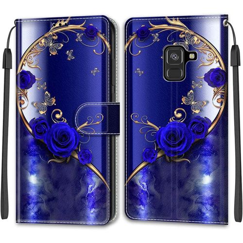 Kal-Coque Samsung Galaxy A8 2018/A5 2018, Housse Samsung A8 2018/A5 2018, Etui Housse En Cuir Pochette Protection Portefeuille Rabat Clapet Case Porte Carte Magnétique Étui Cover (Papillon 1)