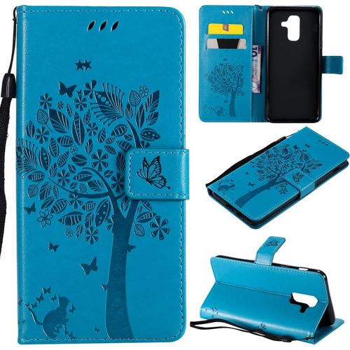 Kal-Coque Pour Samsung Galaxy A6 Plus 2018, Etui Samsung A6 Plus 2018, Antichoc Tpu Housse Cuir Flip Case Portefeuille Etui Rabat [Magnétique] Coque De Protection Cover (Bleu)
