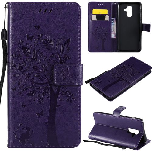 Kal-Coque Pour Samsung Galaxy A6 Plus 2018, Etui Samsung A6 Plus 2018, Antichoc Tpu Housse Cuir Flip Case Portefeuille Etui Rabat [Magnétique] Coque De Protection Cover (Violet)