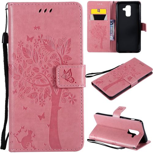 Kal-Coque Pour Samsung Galaxy A6 Plus 2018, Etui Samsung A6 Plus 2018, Antichoc Tpu Housse Cuir Flip Case Portefeuille Etui Rabat [Magnétique] Coque De Protection Cover (Rose)