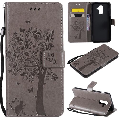 Kal-Coque Pour Samsung Galaxy A6 Plus 2018, Etui Samsung A6 Plus 2018, Antichoc Tpu Housse Cuir Flip Case Portefeuille Etui Rabat [Magnétique] Coque De Protection Cover (Gris)