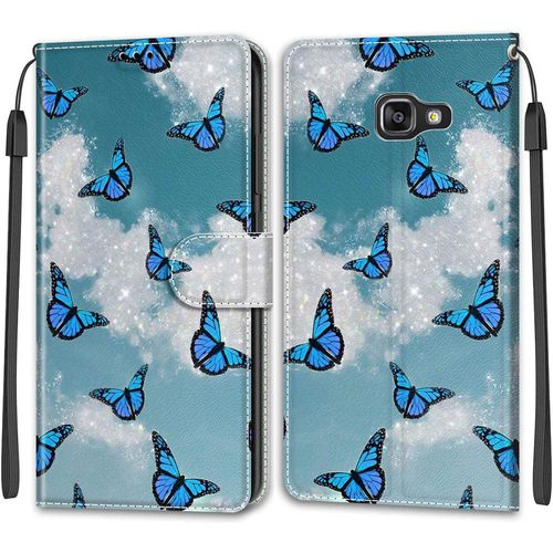Kal-Coque Samsung Galaxy A510/A5 2016, Housse Samsung A510/A5 2016, Etui Housse En Cuir Pochette Protection Portefeuille Rabat Clapet Case Porte Carte Magnétique Étui Antichoc Cover (Papillon 2)