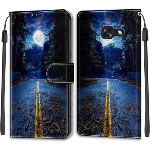 Kal-Coque Samsung Galaxy A5 2017/A520, Housse Samsung A5 2017/A520, Etui Housse En Cuir Pochette Protection Portefeuille Rabat Clapet Case Porte Carte Magnétique Étui Antichoc Cover (Lune)