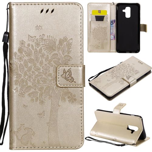 Kal-Coque Pour Samsung Galaxy A6 Plus 2018, Etui Samsung A6 Plus 2018, Antichoc Tpu Housse Cuir Flip Case Portefeuille Etui Rabat [Magnétique] Coque De Protection Cover (Or)
