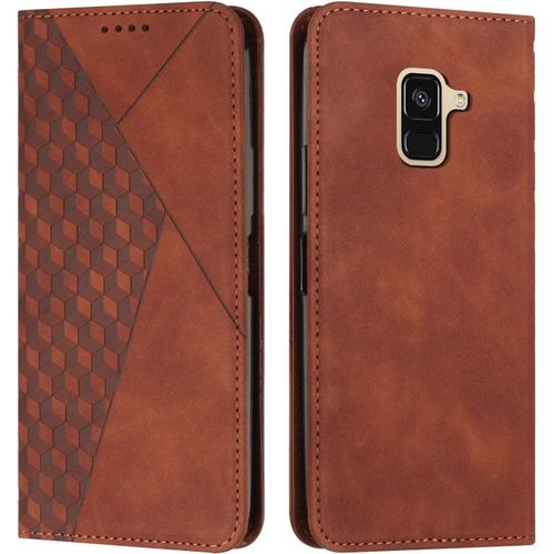 Kal-Coque Pour Samsung Galaxy A5 2018 / A8 2018, Premium Flip Housse Étui Protection Rabat Clapet Portefeuille Phone Cover Magnétique [Porte Cartes] Antichoc Béquille Cover (Marron)